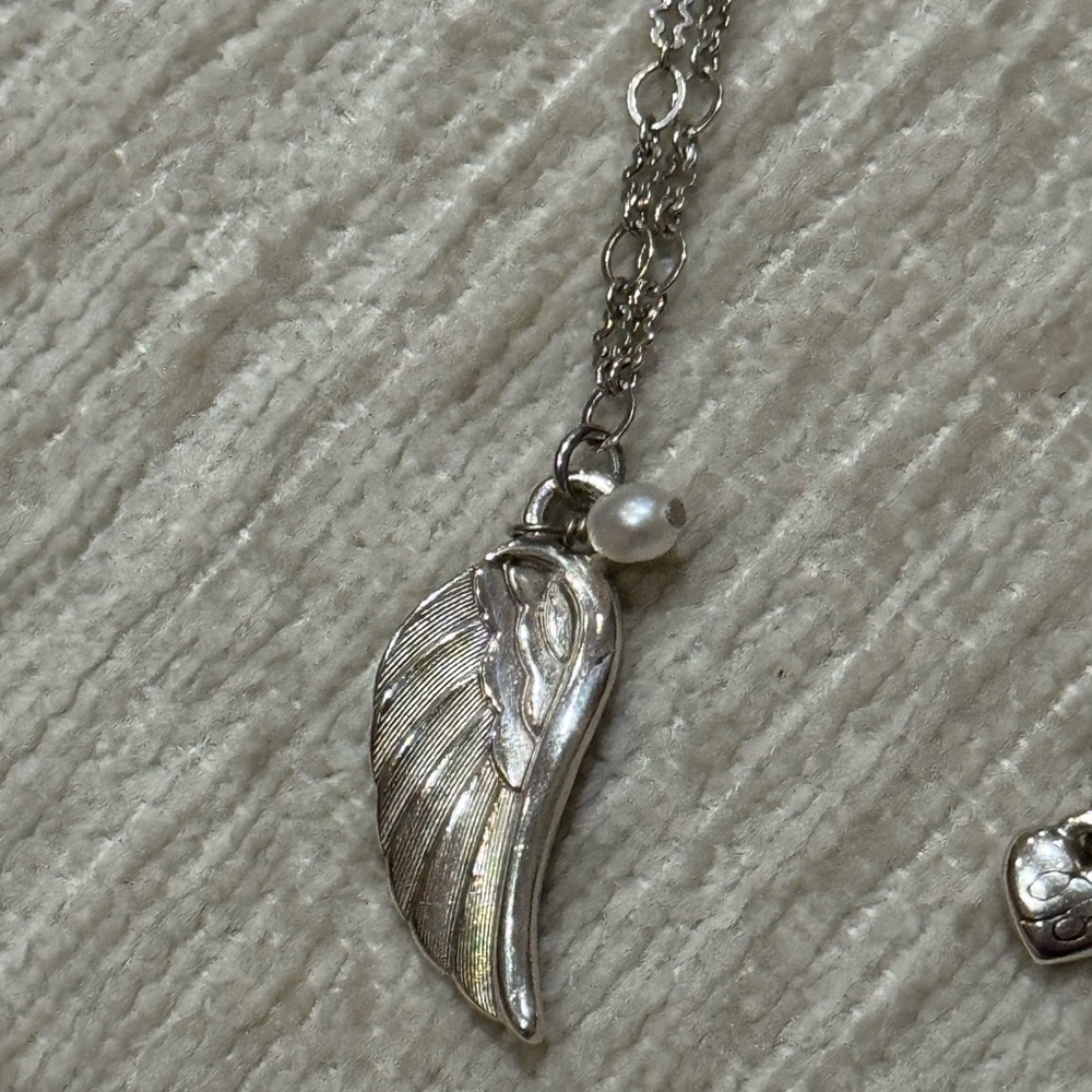 Brighton Retired “Wing Song” Pearl Charm Sterling Silver Necklace